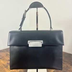 Prada Milano Vitello Lissato Black Leather Top Handle Bag Authentic Designer